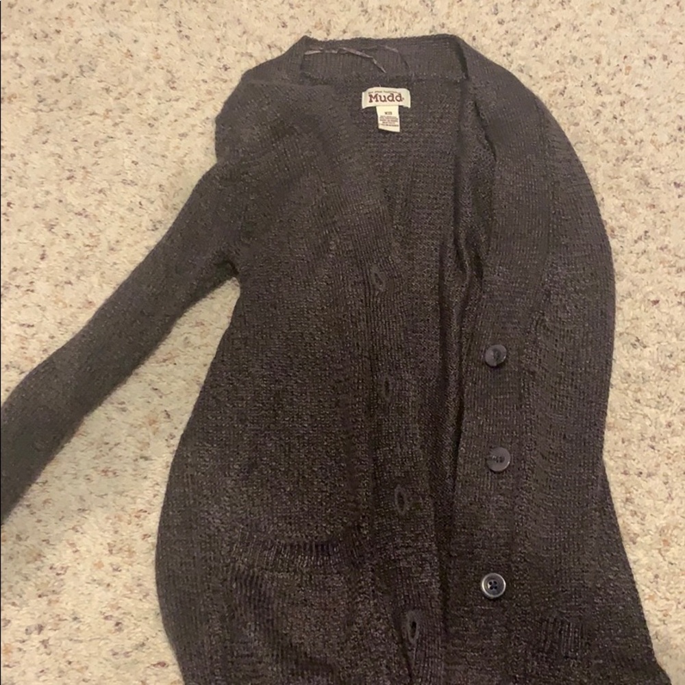 purple and black cardigan